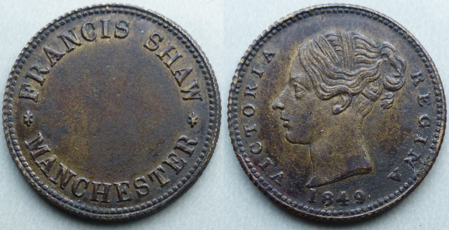 Manchester, Francis Shaw 1849 unofficial farthing